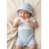 H13188NB: Baby Boys Waffle Fabric Romper & Reversible Hat Set (0-9 Months)